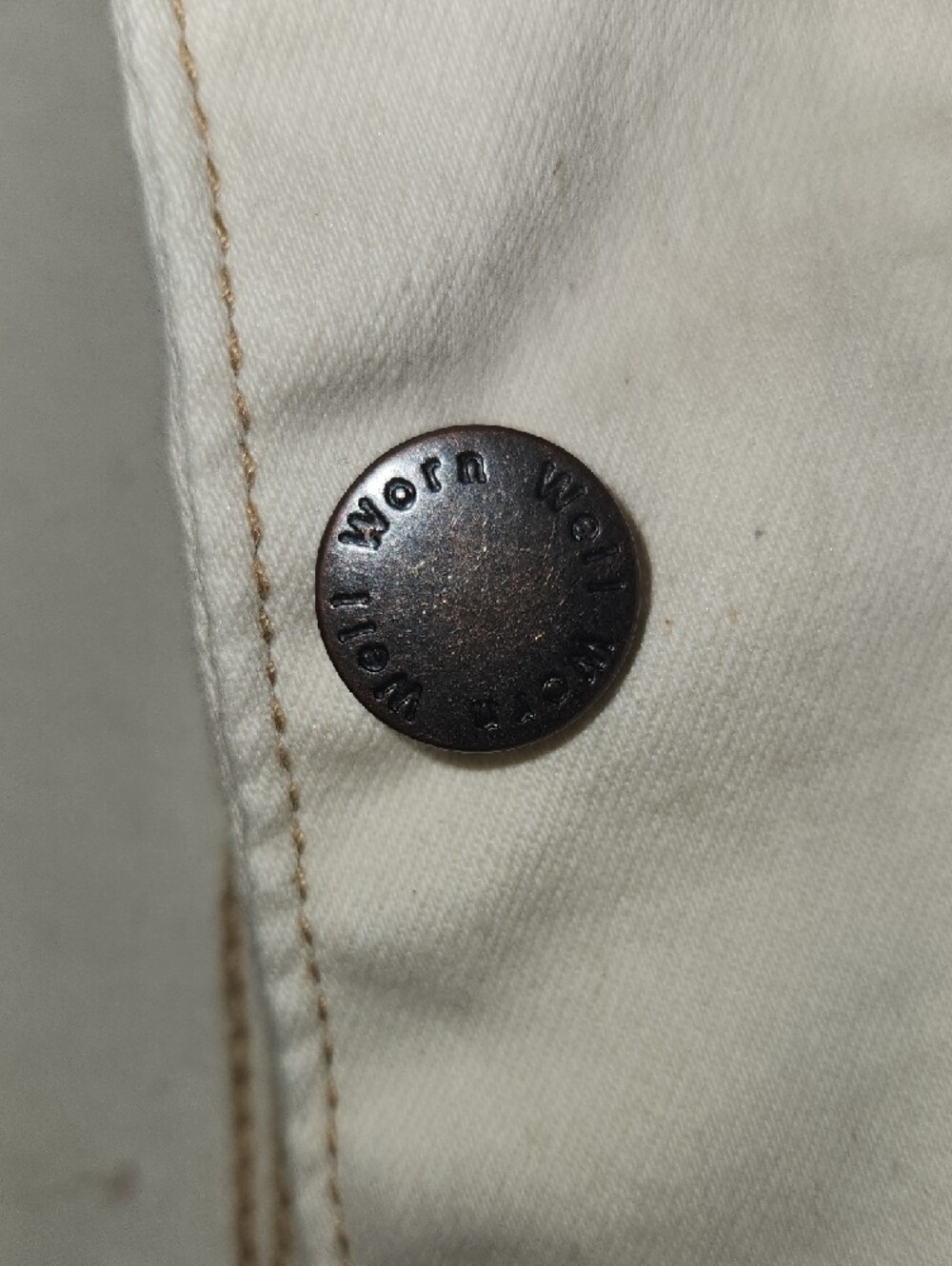 Well Worn Cream Jean Jacket - Utility Style - Picture 3 of 7